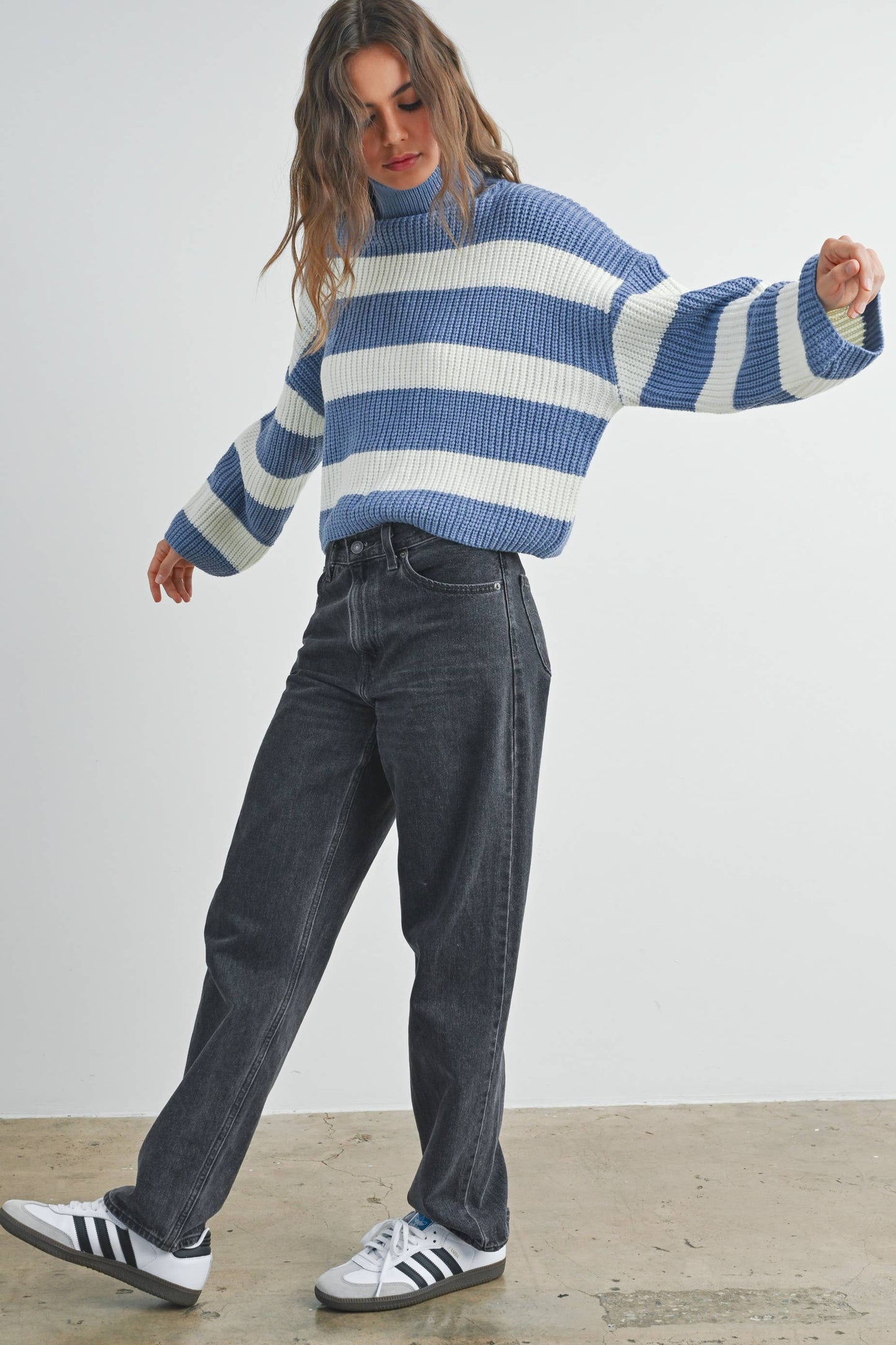 Striped Turtleneck Pullover Sweater - BMW7480