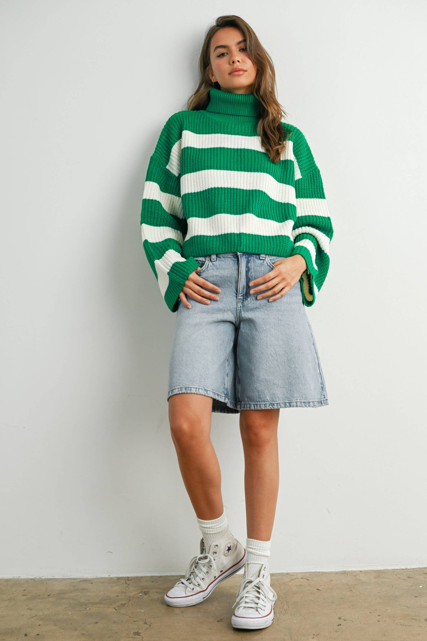 Striped Turtleneck Pullover Sweater - BMW7480