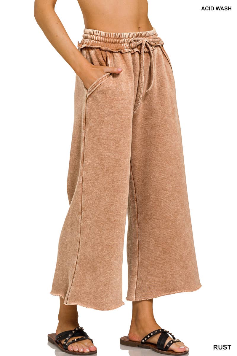 WASHED FLEECE PALAZZO SWEATPANTS WITH POCKET