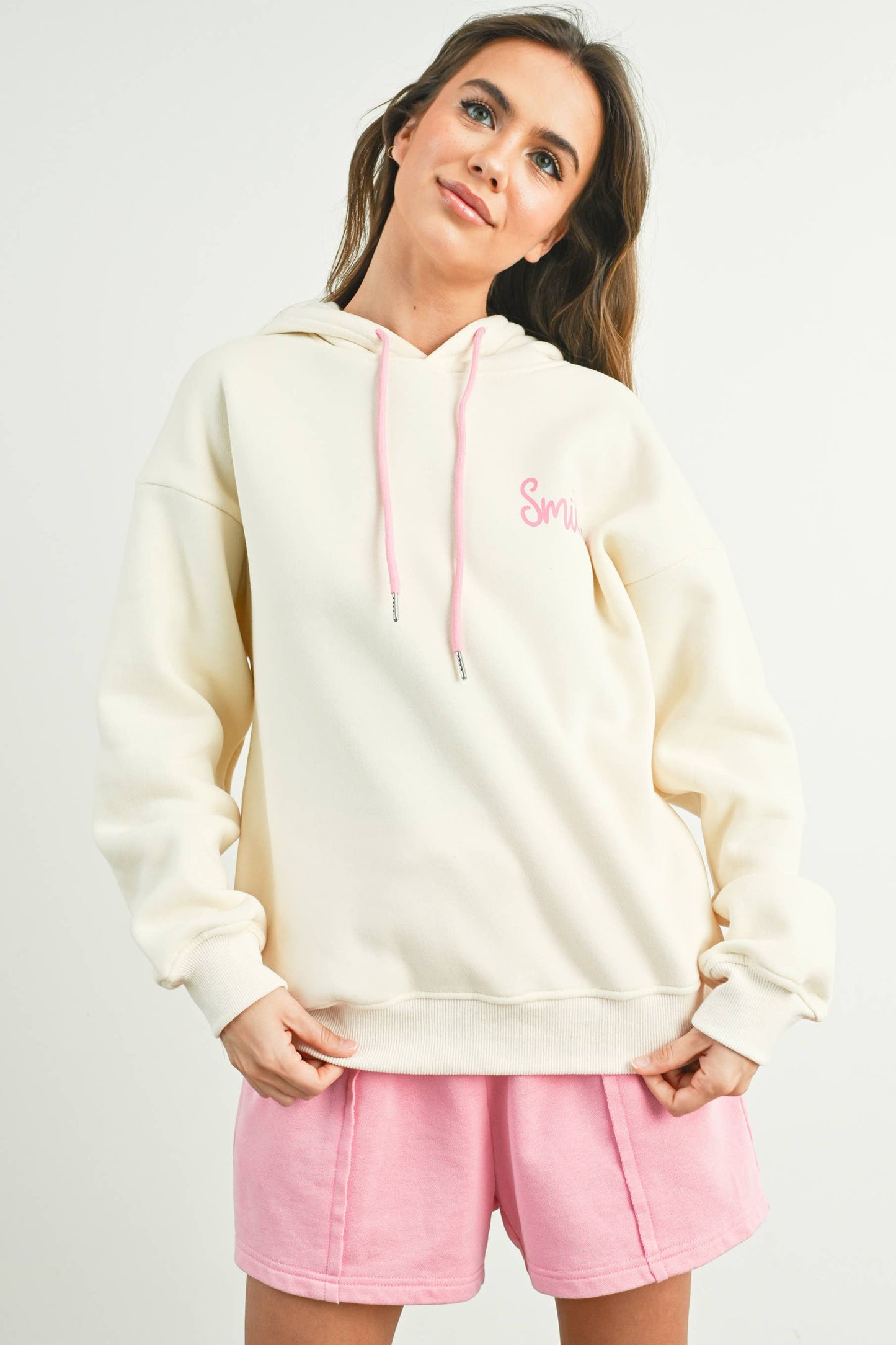 SMILE PRINTED DRAWSTRING HOODIE - BMT7415