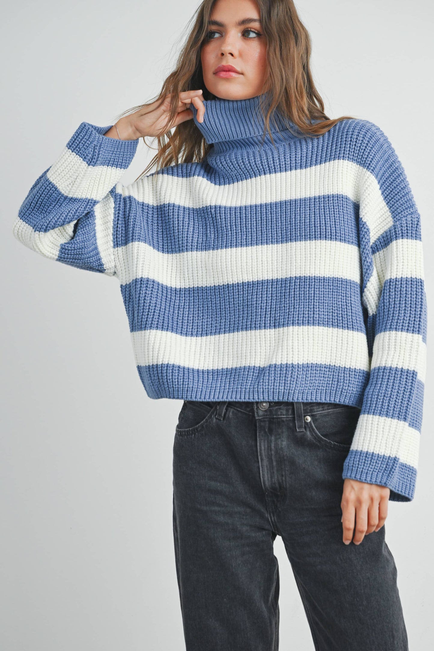 Striped Turtleneck Pullover Sweater - BMW7480