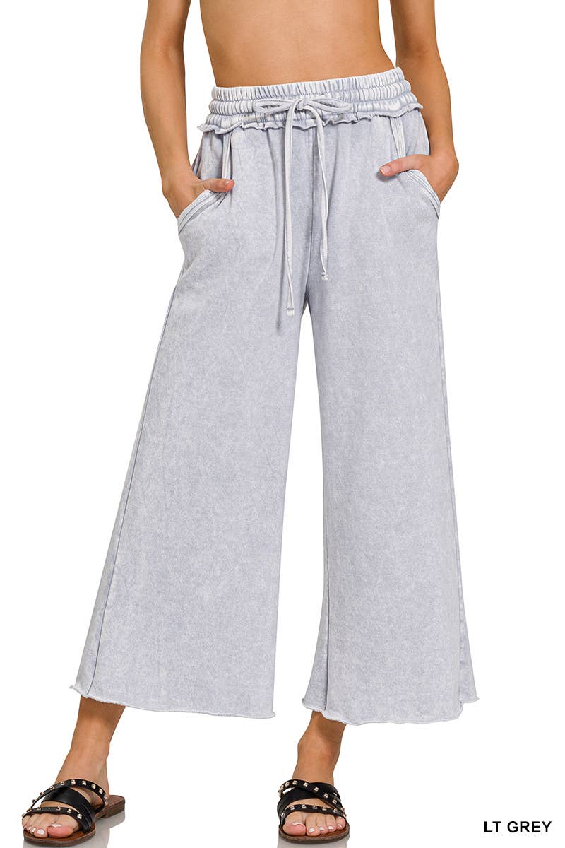 WASHED FLEECE PALAZZO SWEATPANTS WITH POCKET