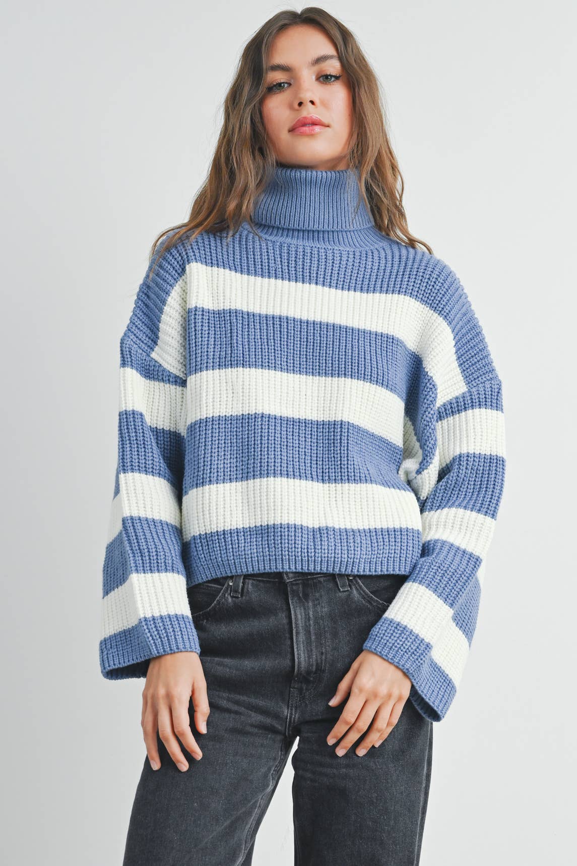 Striped Turtleneck Pullover Sweater - BMW7480
