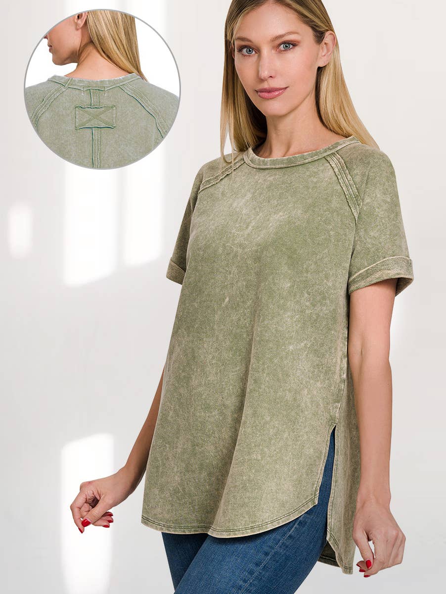 `.French Terry Vintage Wash Casual Top