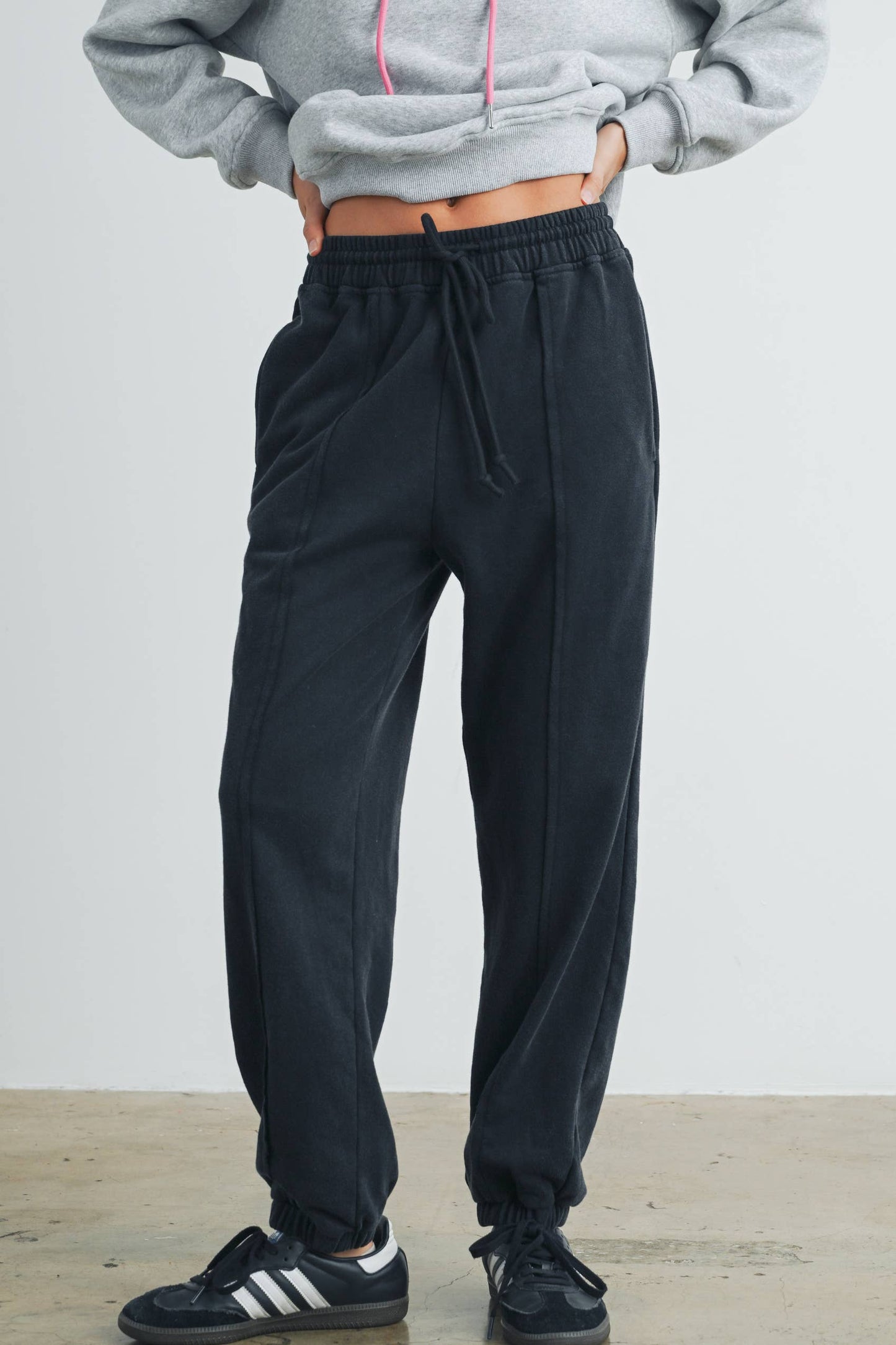Washed French Terry Drawstring Jogger Pants - BMP7280