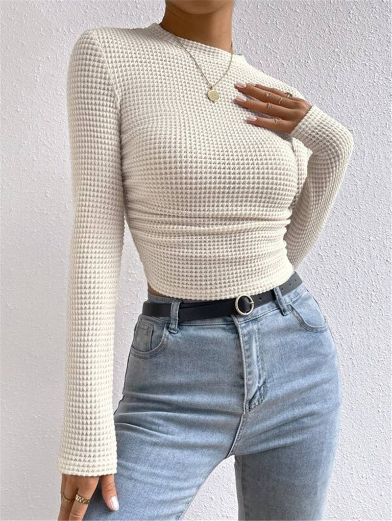 Waffle slim fit crewneck long sleeve t-shirt