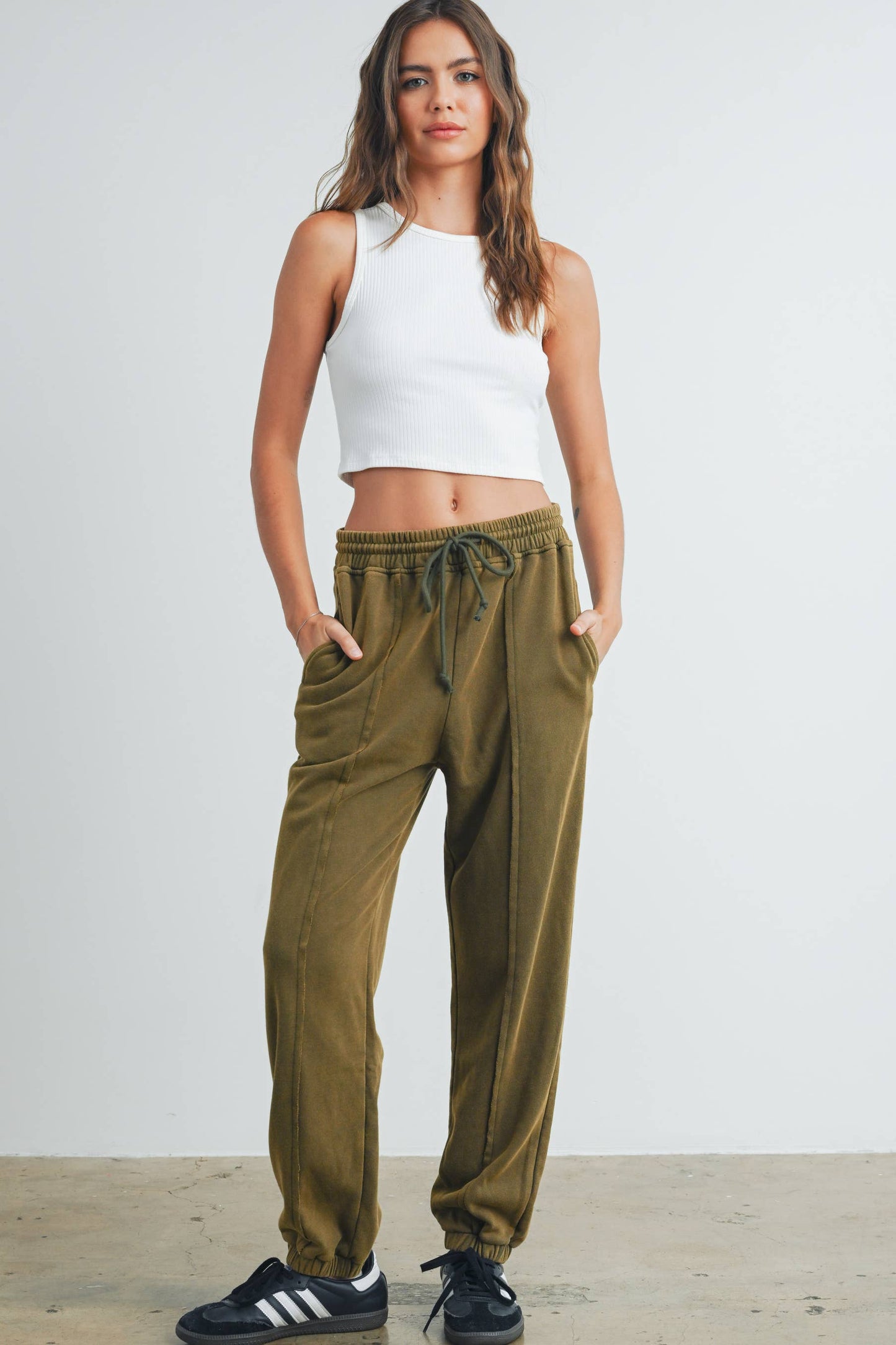 Washed French Terry Drawstring Jogger Pants - BMP7280