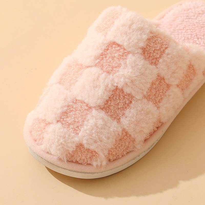Checkered Slippers plush plaid home indoor couples slippers