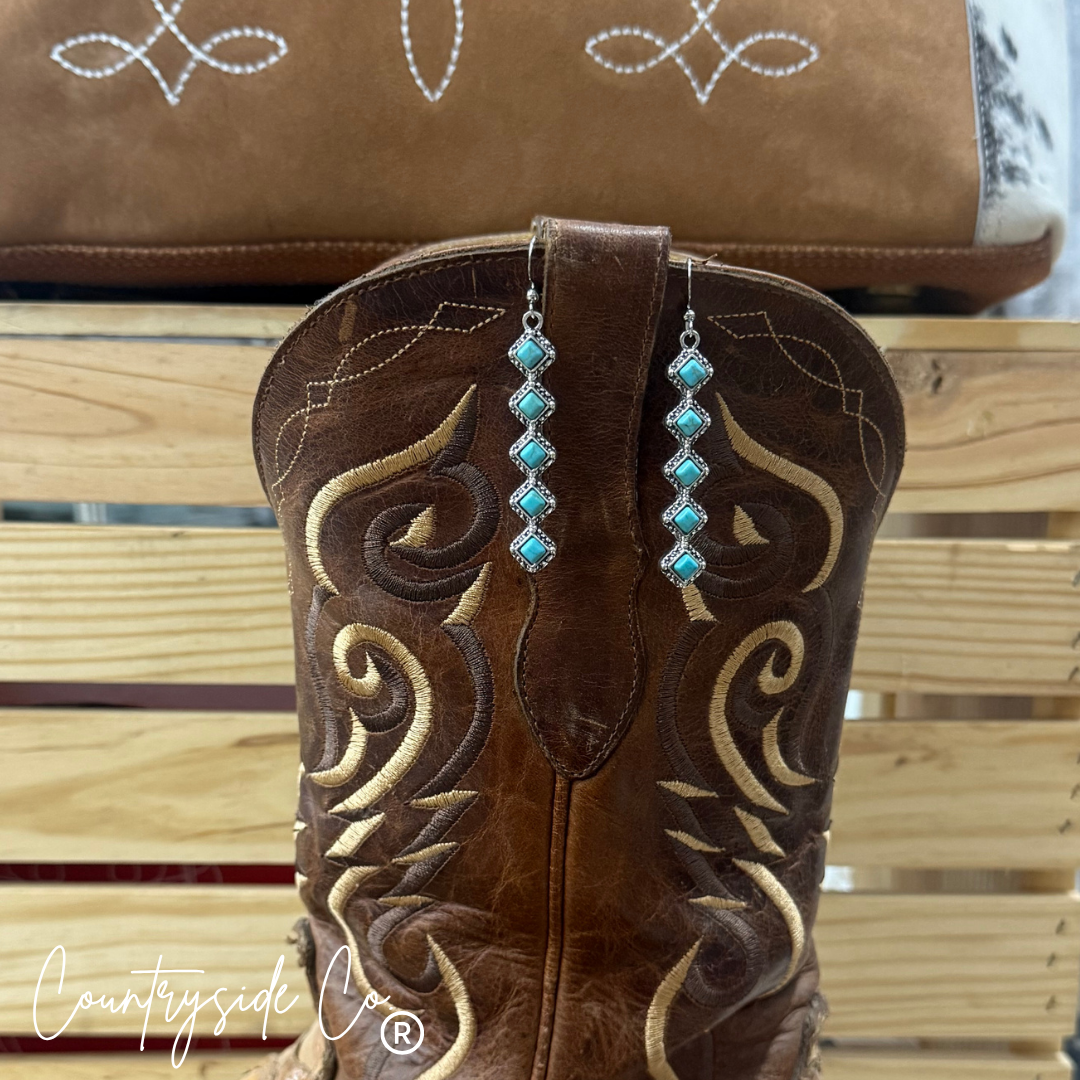 Princess Drop Earrings in Turquoise and Natural Stone