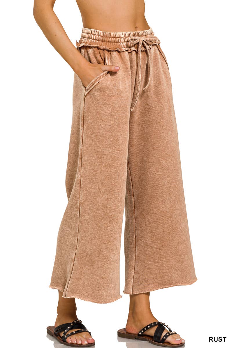 WASHED FLEECE PALAZZO SWEATPANTS WITH POCKET