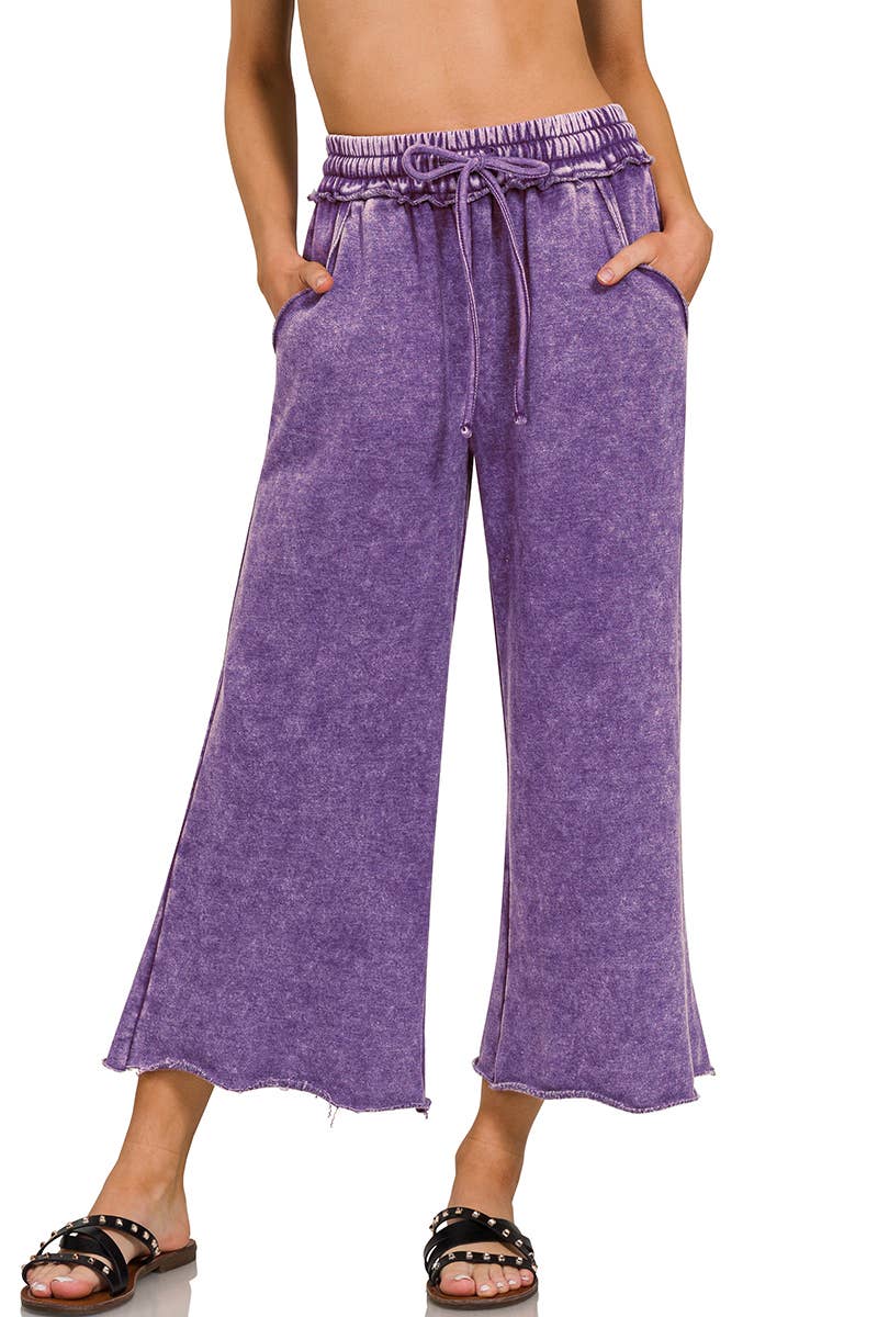 WASHED FLEECE PALAZZO SWEATPANTS WITH POCKET