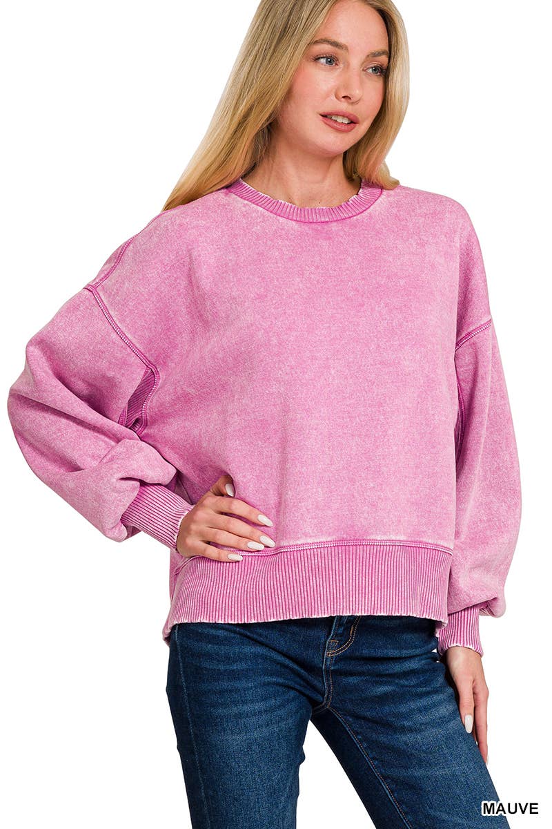 0616 Acid Wash Fleece Oversized Pullover SI-25156