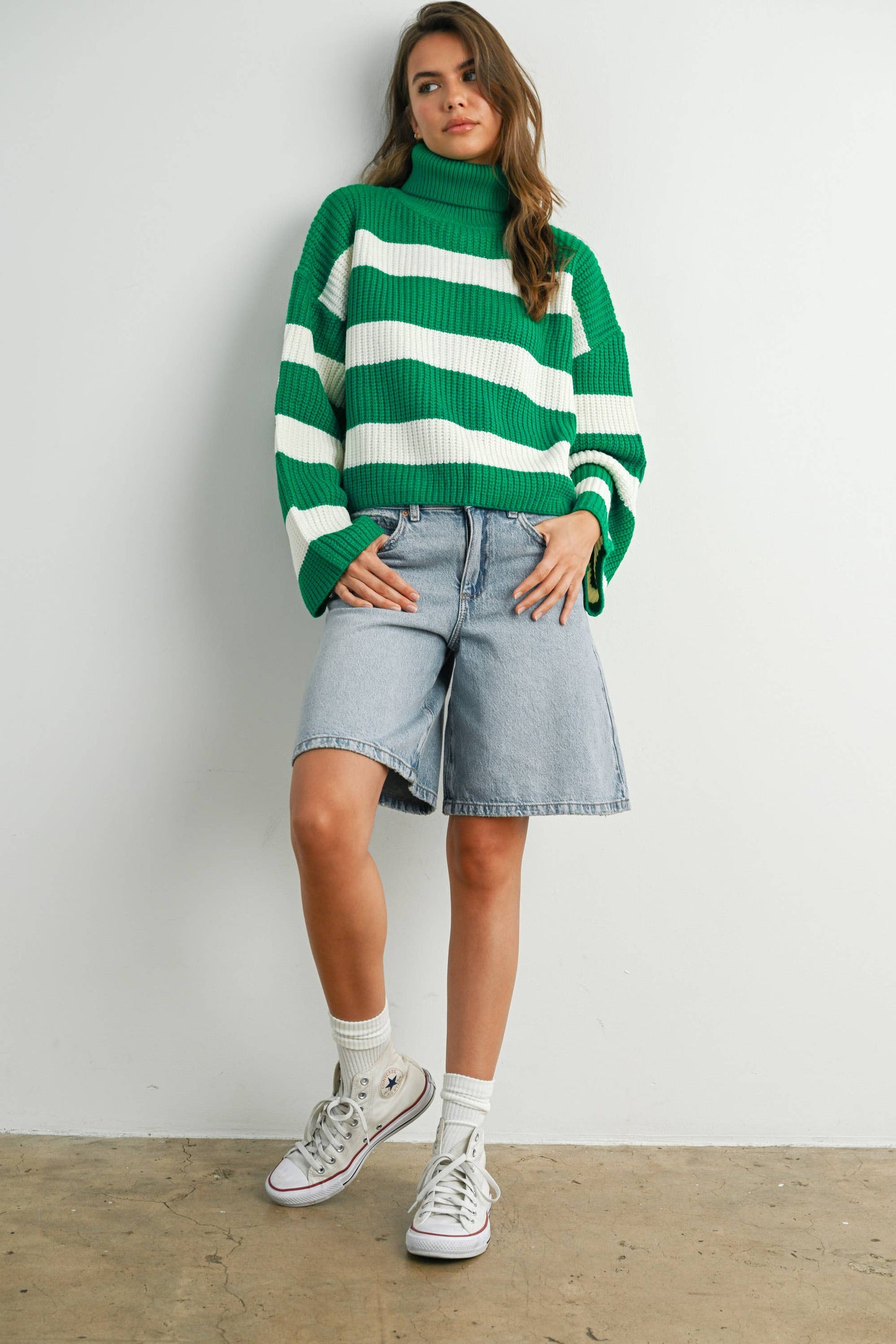 Striped Turtleneck Pullover Sweater - BMW7480