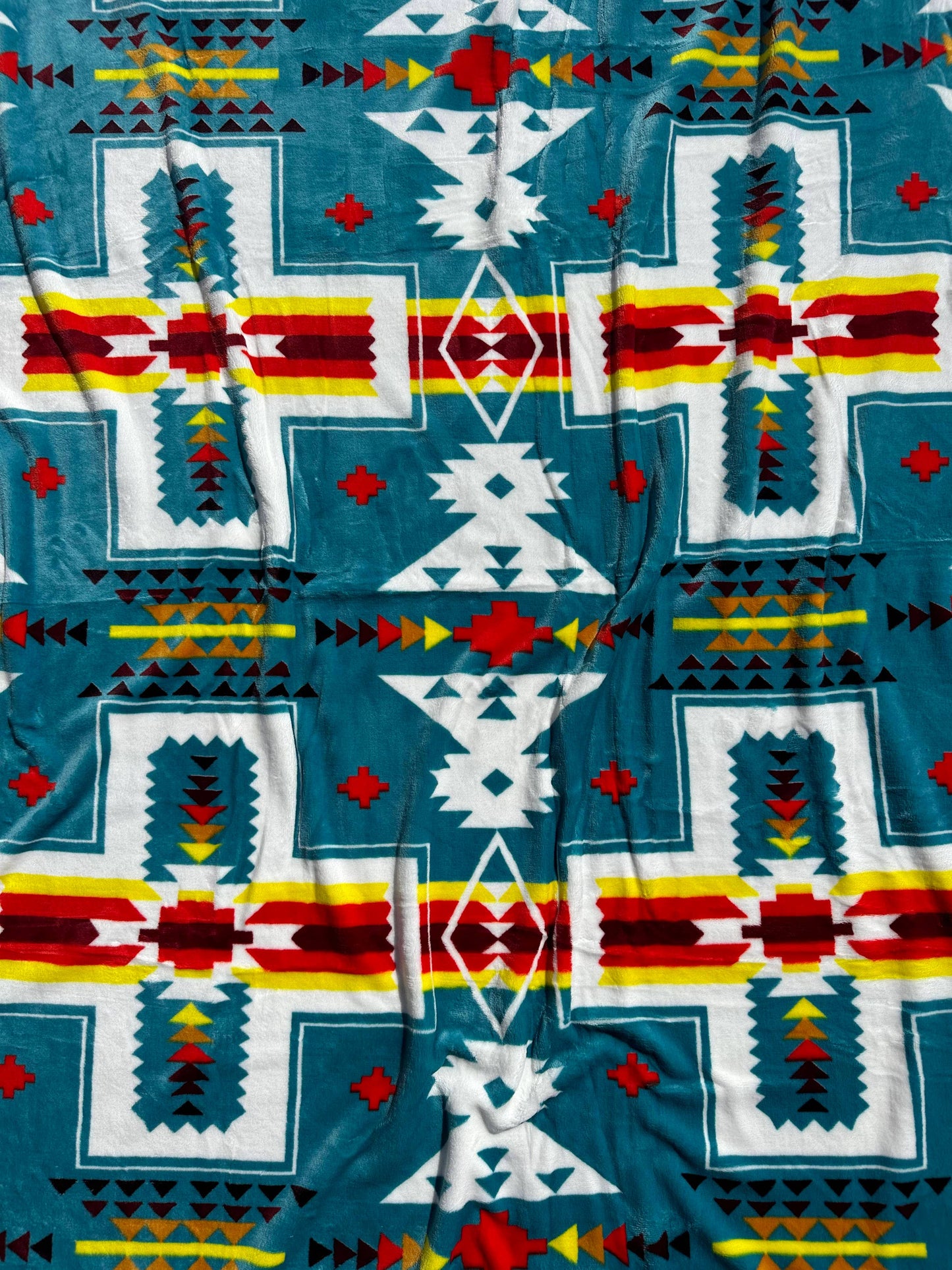 Teal Aztec Super Plush Soft Queen Size Mid-Weight Blanket