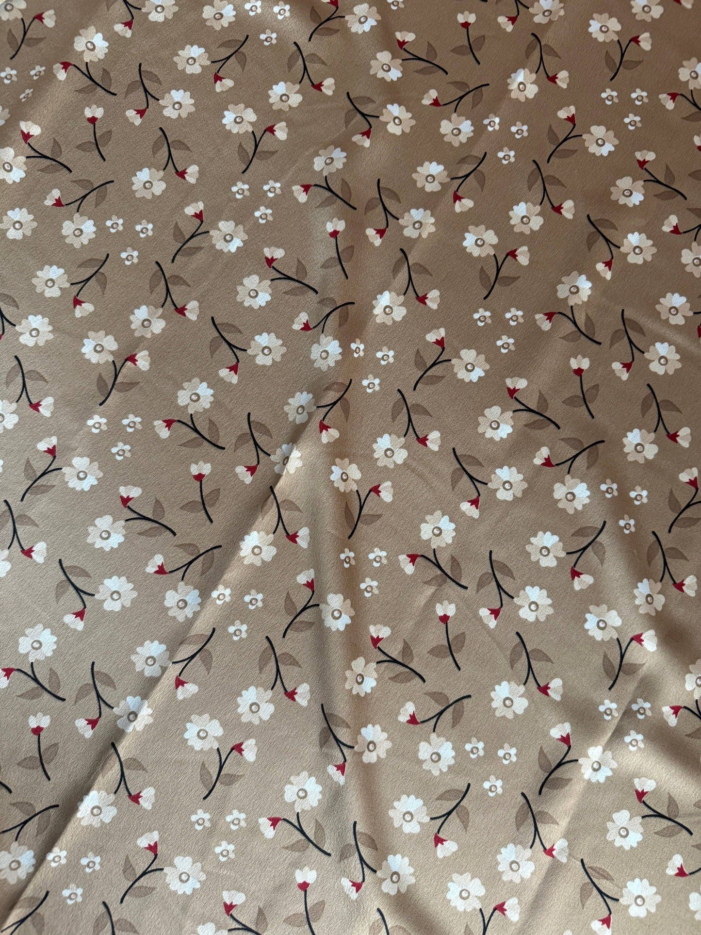 Wild Rag Taupe with white and red flowers Cowboy Western Neck Scarf Bandanna by Double B Wild Rags