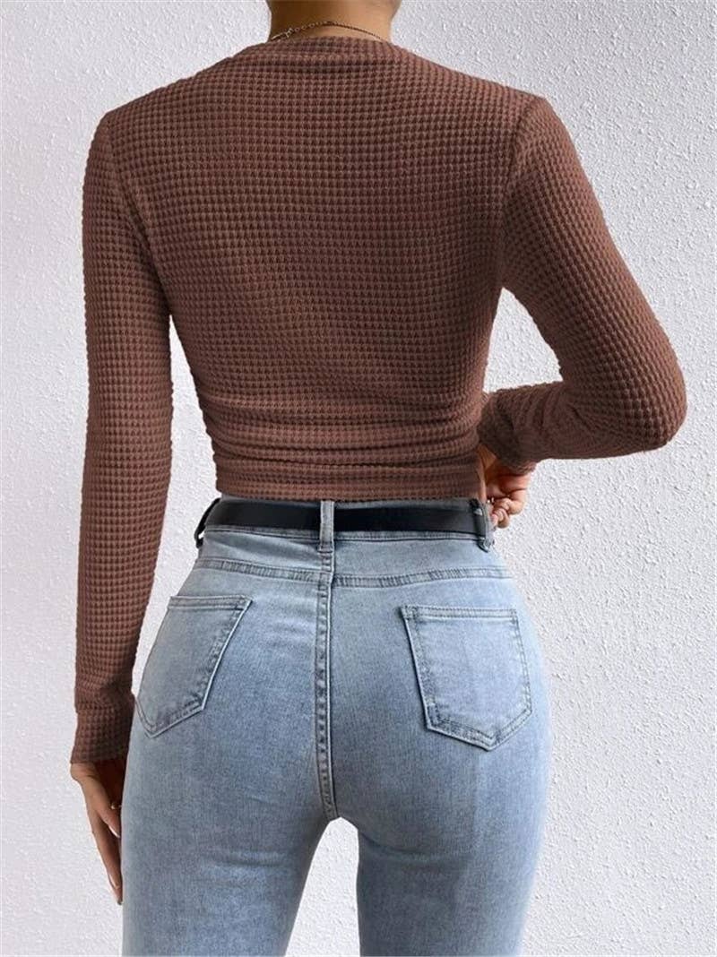 Waffle slim fit crewneck long sleeve t-shirt