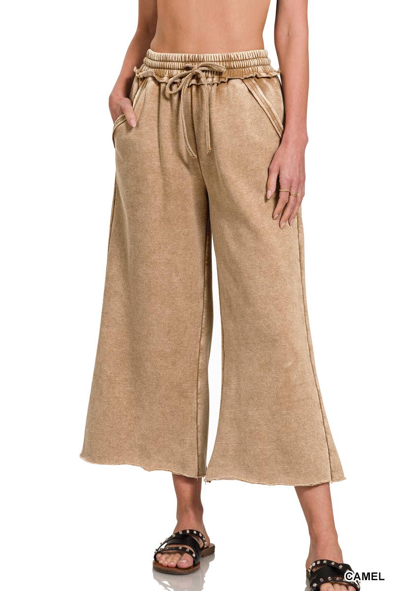 WASHED FLEECE PALAZZO SWEATPANTS WITH POCKET
