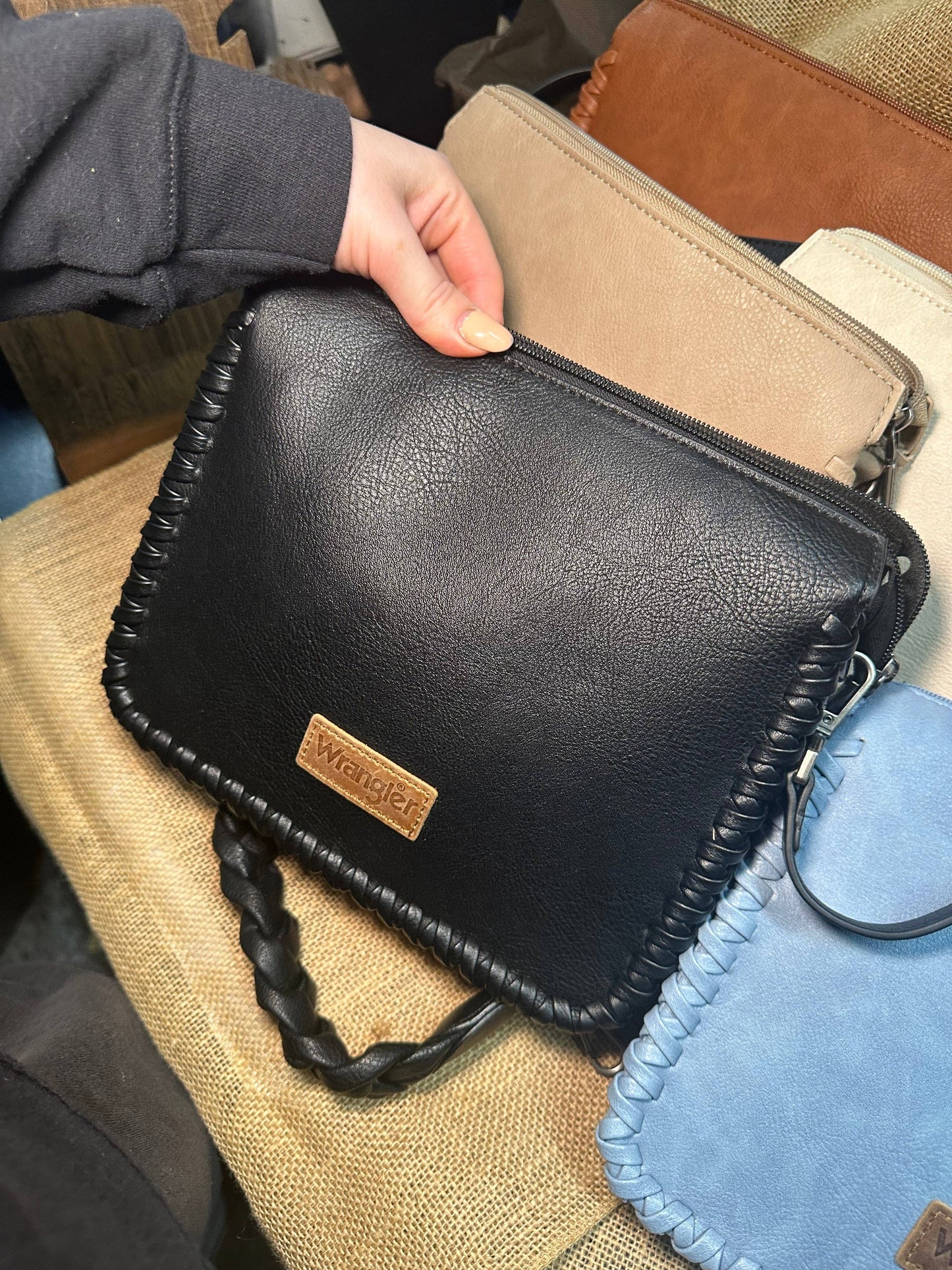 Wrangler Whipstitch Braided Strap Hobo/Crossbody Bag