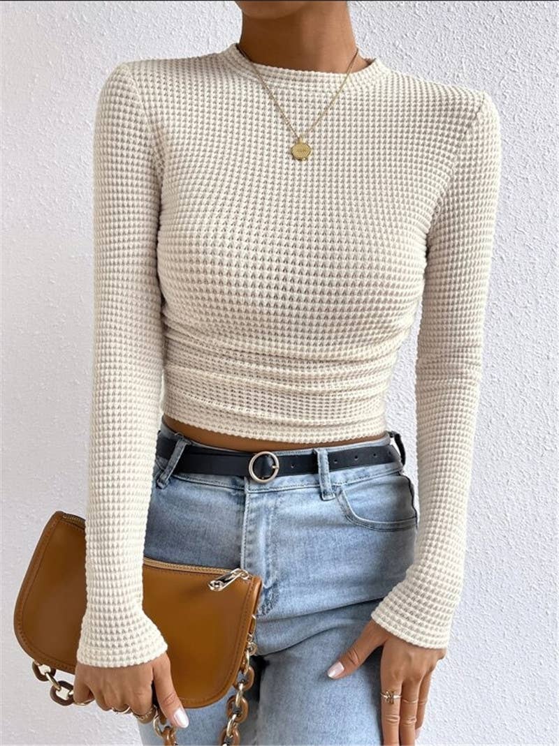 Waffle slim fit crewneck long sleeve t-shirt
