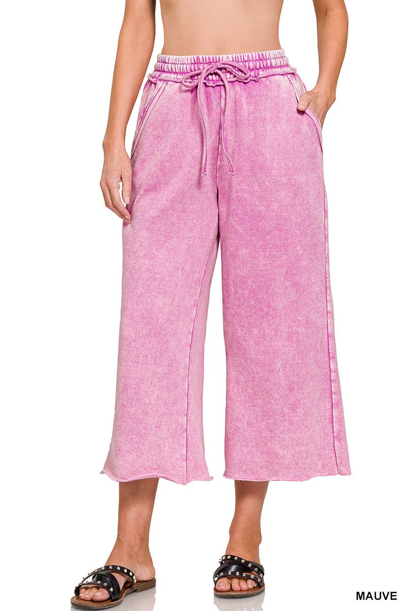 WASHED FLEECE PALAZZO SWEATPANTS WITH POCKET