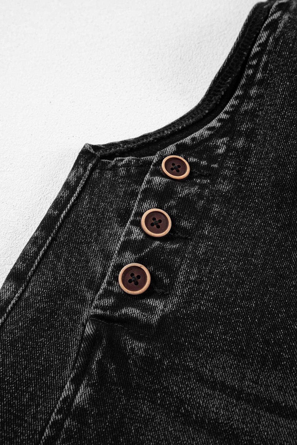 Black Distressed Bib Pocket Wide Leg Denim Overall