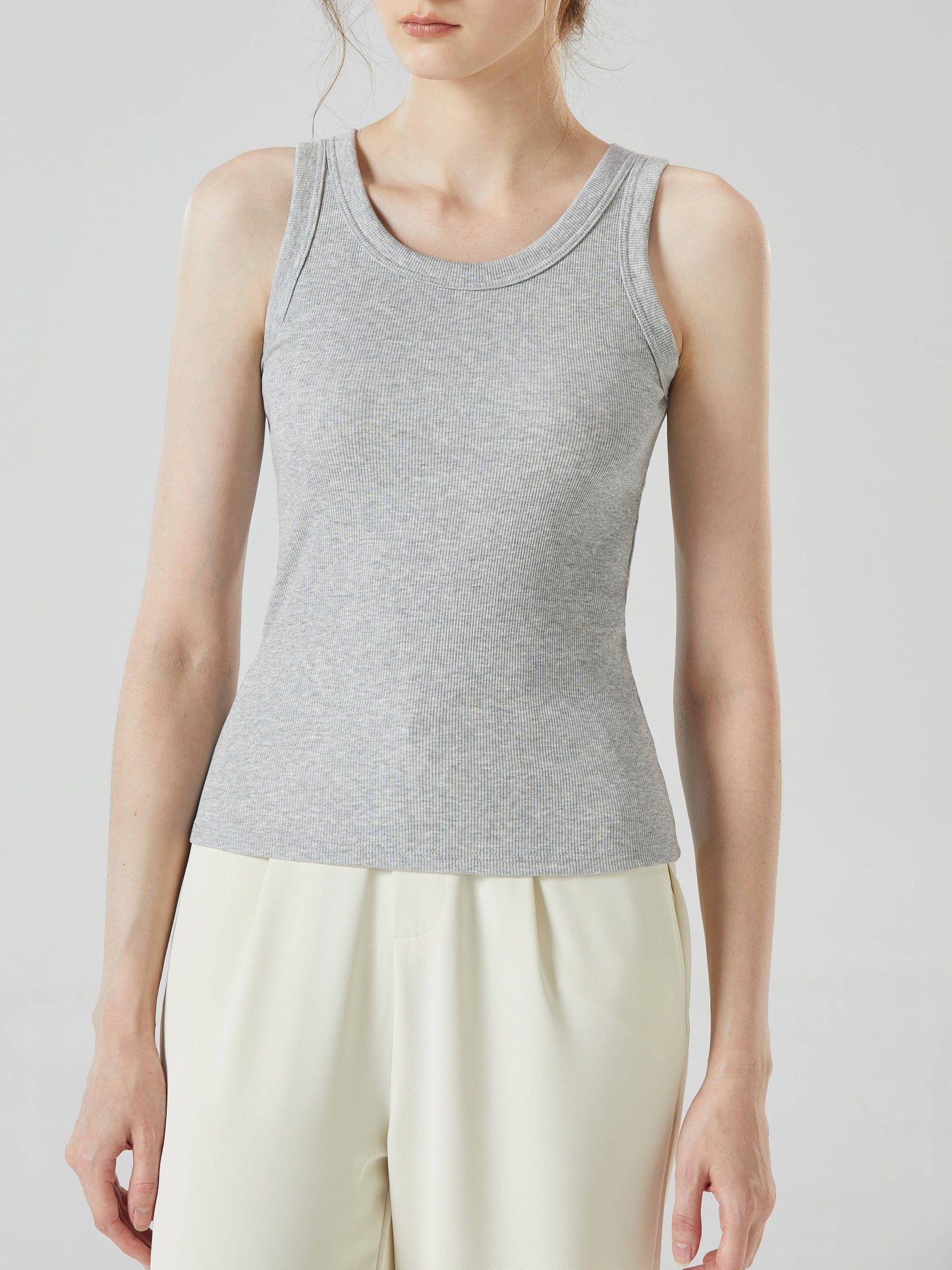 Base cotton round neck rib knit basic white tank top