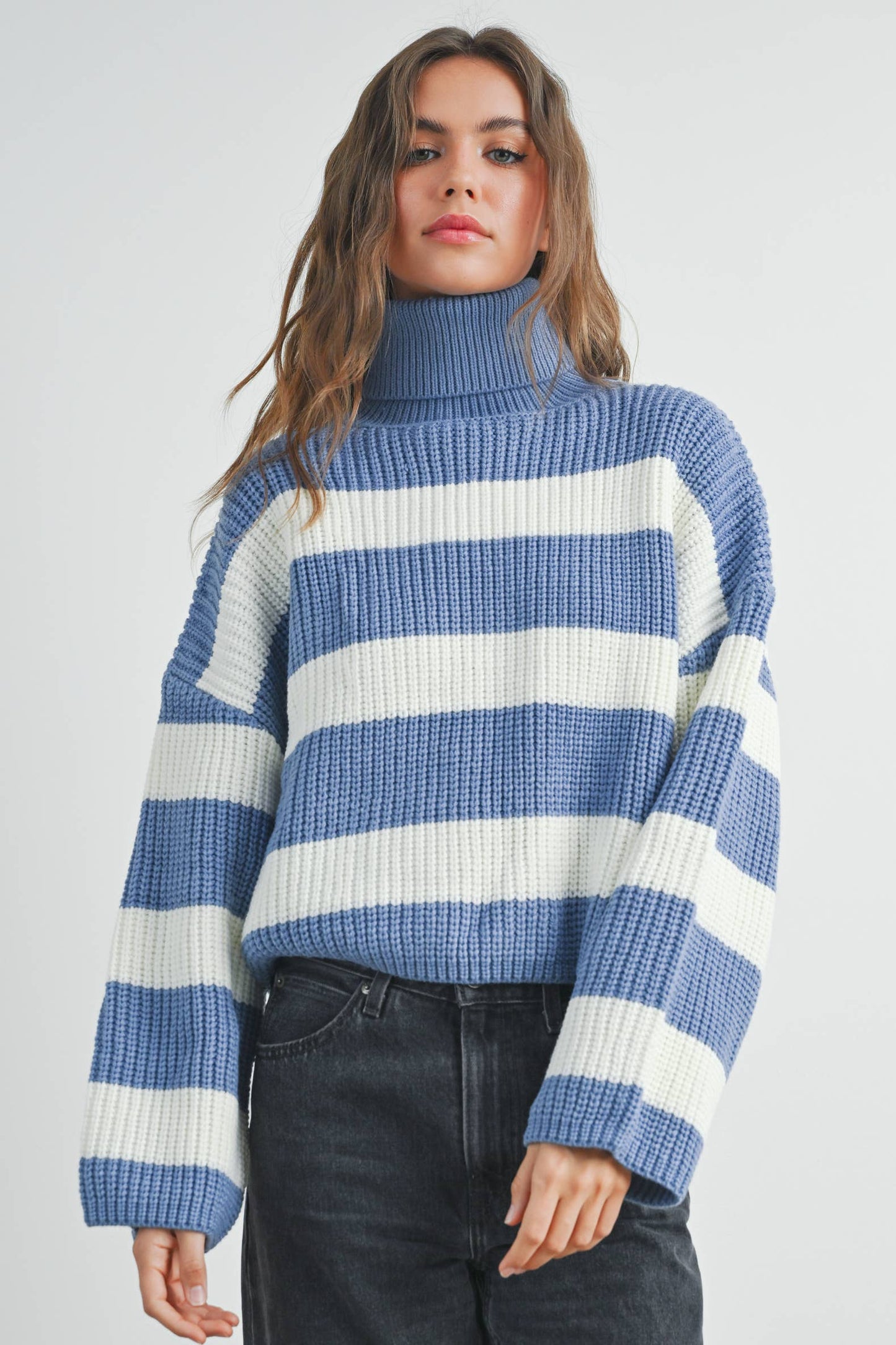 Striped Turtleneck Pullover Sweater - BMW7480