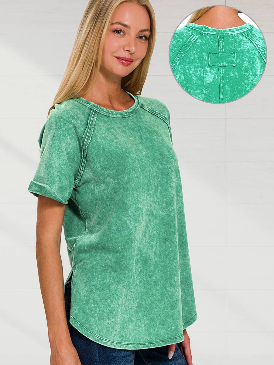 `.French Terry Vintage Wash Casual Top