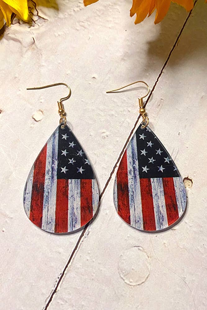 Independence Day American Flag Wood Earrings ZZKF1096