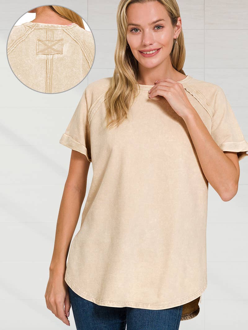 `.French Terry Vintage Wash Casual Top