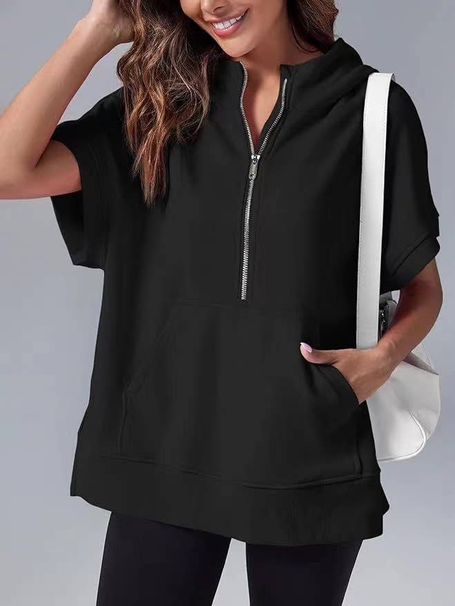 Laidback half zip short sleeve oversized Sweatshirts