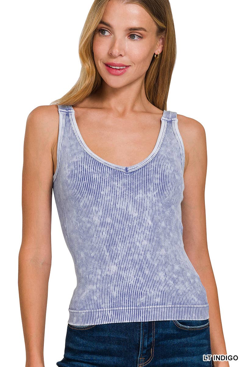 0622 Stone Washed Ribbed Tank Top W/ Bra Pad SI-26016