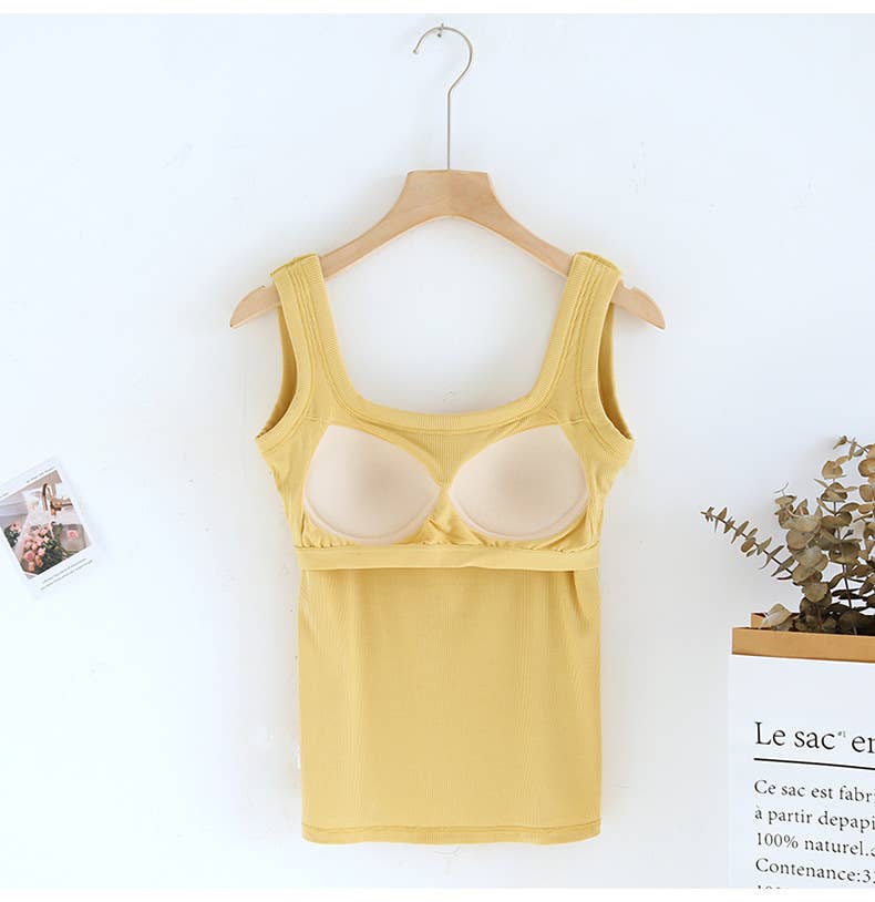 Leisure Semi Sweetheart neck Rib knit built-in bra tank top