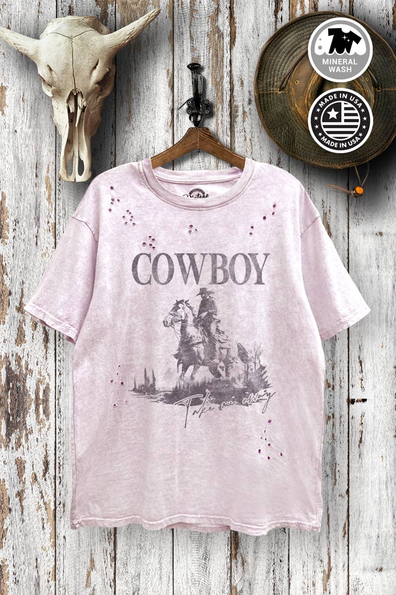 VGD710-P6090 - COWBOY GRAPHIC OVERSIZE DISTRESS T-SHIRT