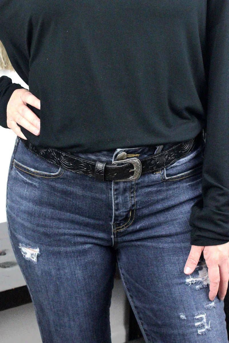 Western Engraved Faux Leather Belt