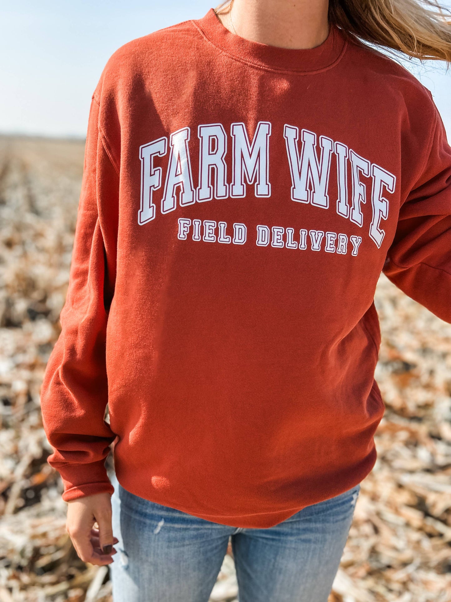 Western Farm Wife Field Delivery Rust Farm Crewneck