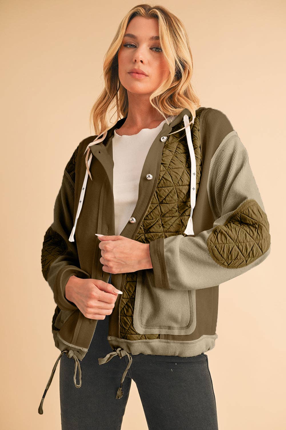 Felisha Quilted Patchwork Hooded Jacket | S-XL