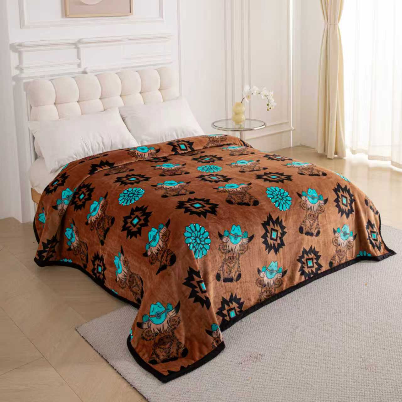 Brown Highland Cow & Concho King Size Super Plush Blanket