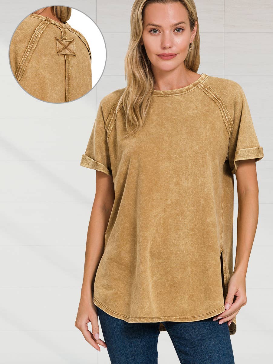 `.French Terry Vintage Wash Casual Top