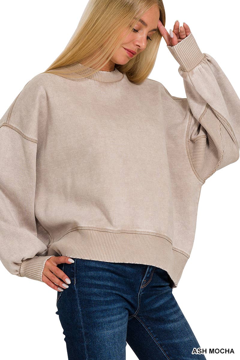 0616 Acid Wash Fleece Oversized Pullover SI-25156