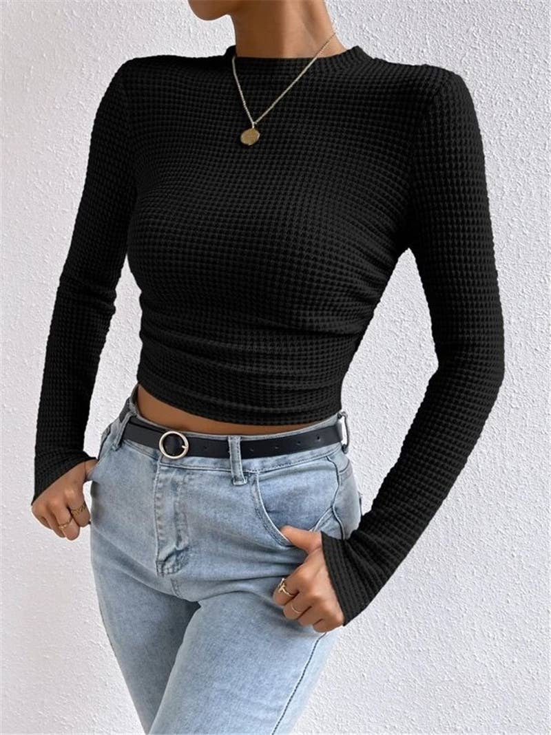 Waffle slim fit crewneck long sleeve t-shirt