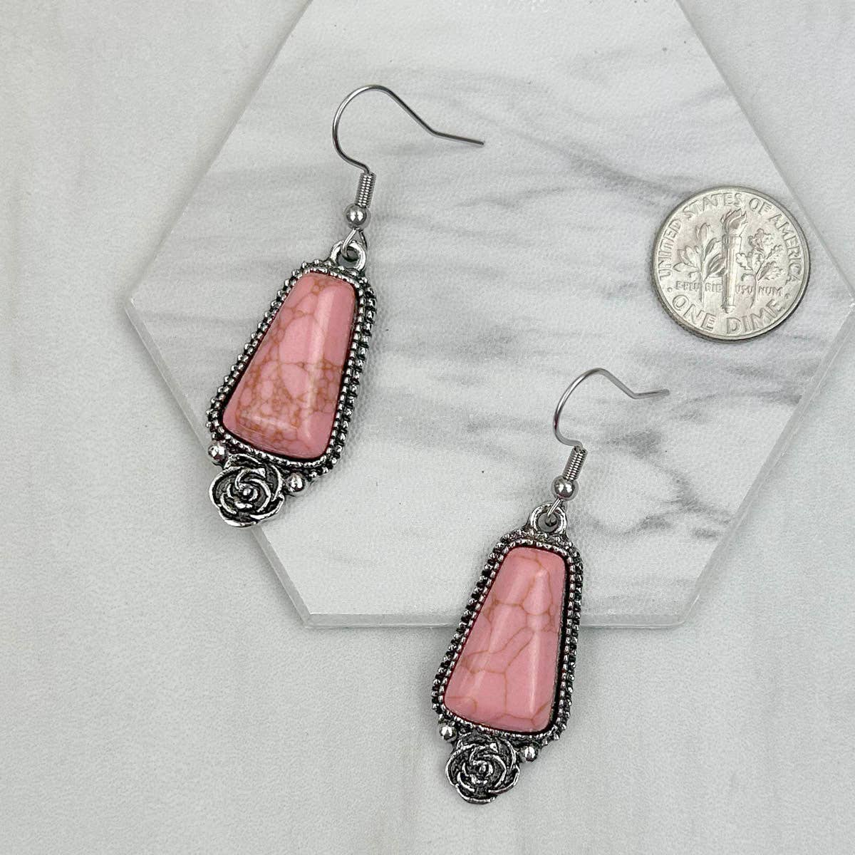 Silver metal with hot pink stone Earrings