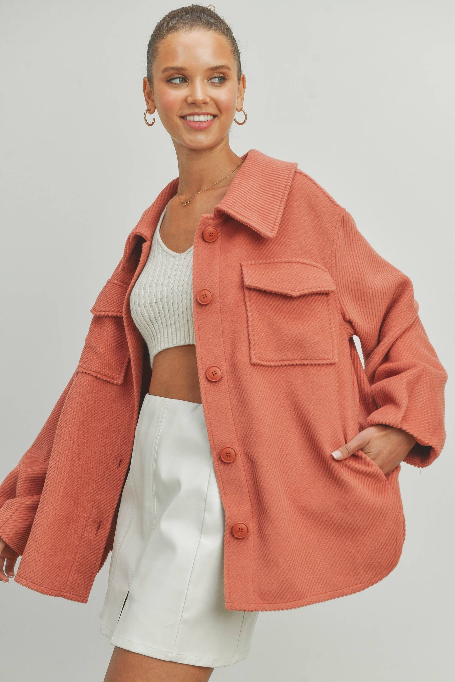 Solid Fall/Winter Shacket Coat - BMJ7013