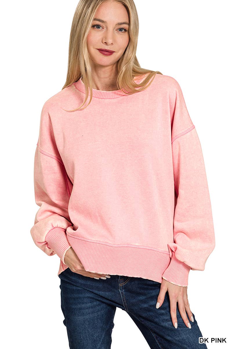 0616 Acid Wash Fleece Oversized Pullover SI-25156