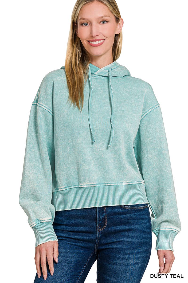 Acid Wash Fleece Cropped Hoodie