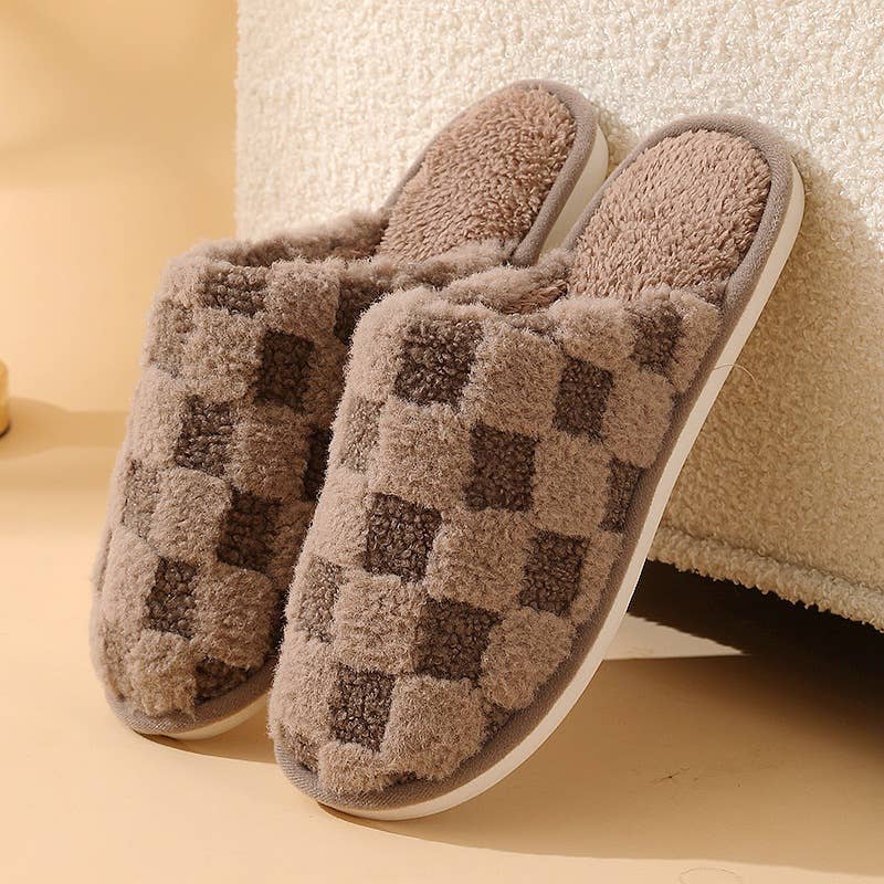 Checkered Slippers plush plaid home indoor couples slippers