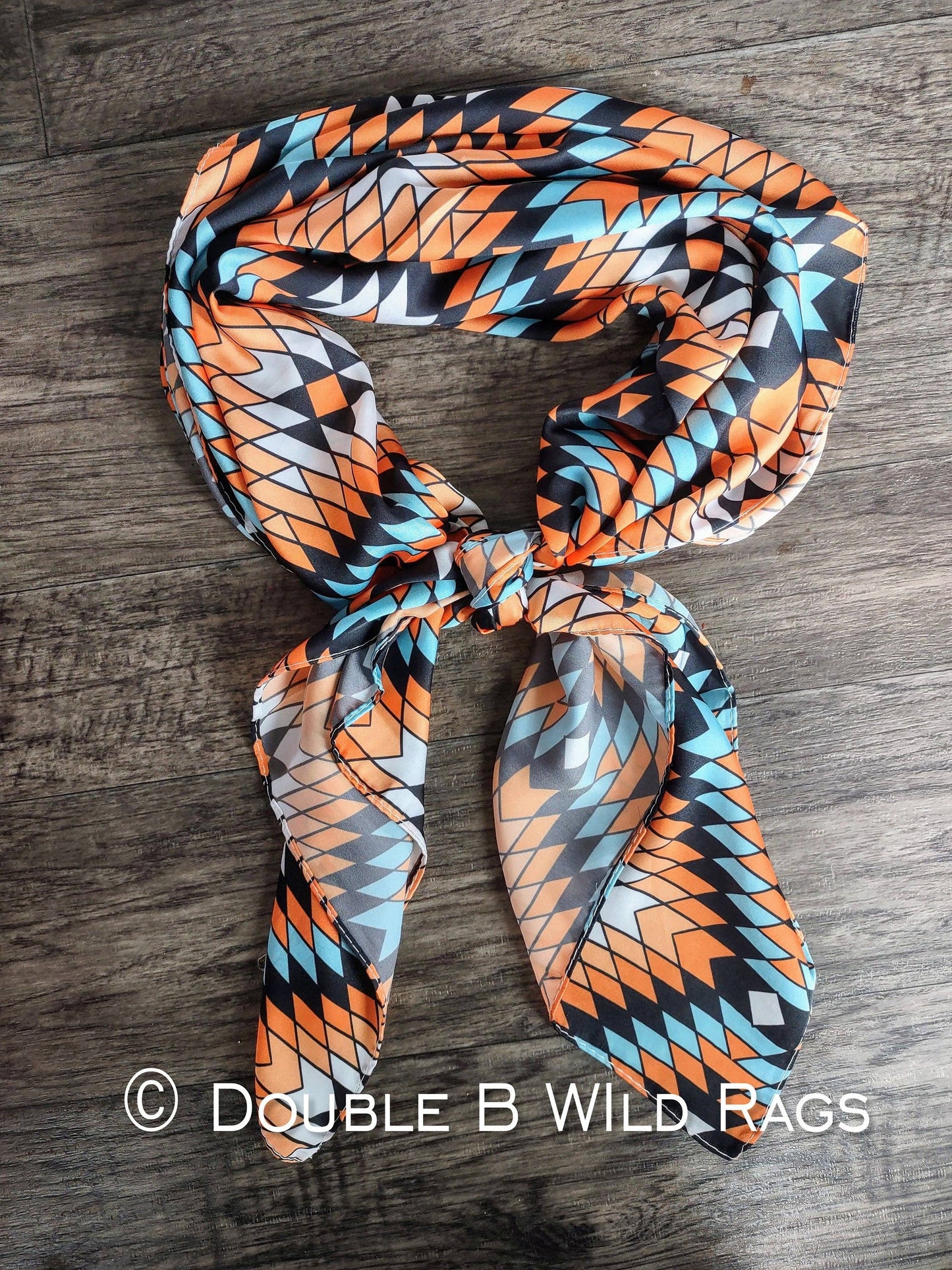 Wild Rag AZTEC 1010 Orange Light Blue and Black southwest Cowboy Western Neck Scarf Bandanna by Double B Wild Rags
