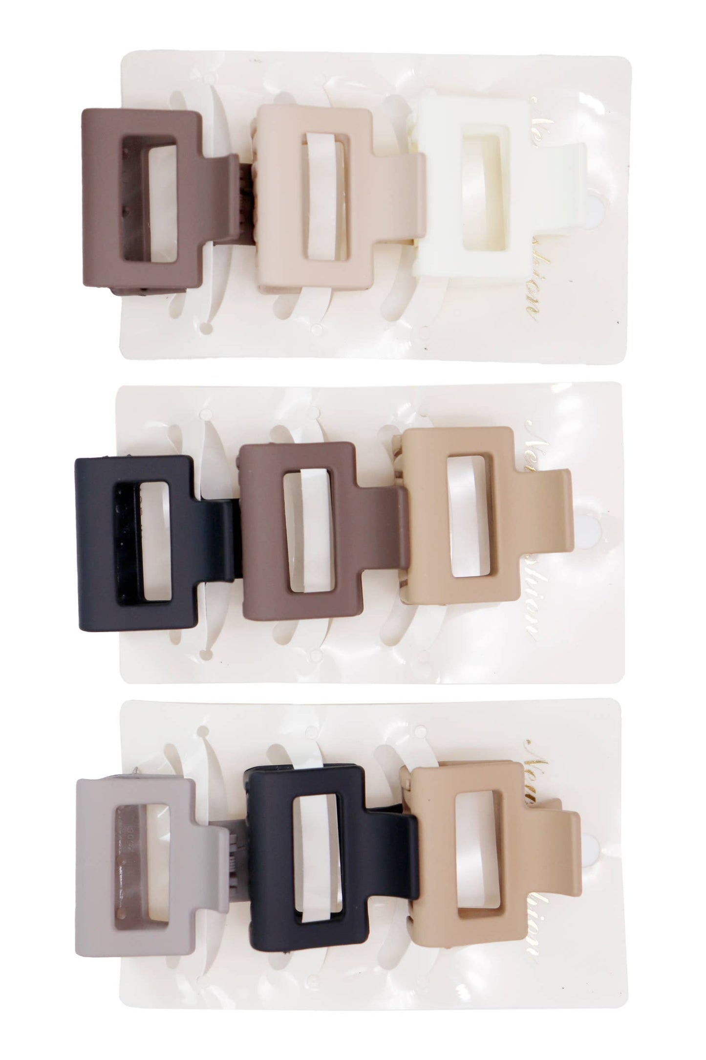 Mini Cubic Matte Earth Tone Hair Claw - 3 pcs Pack