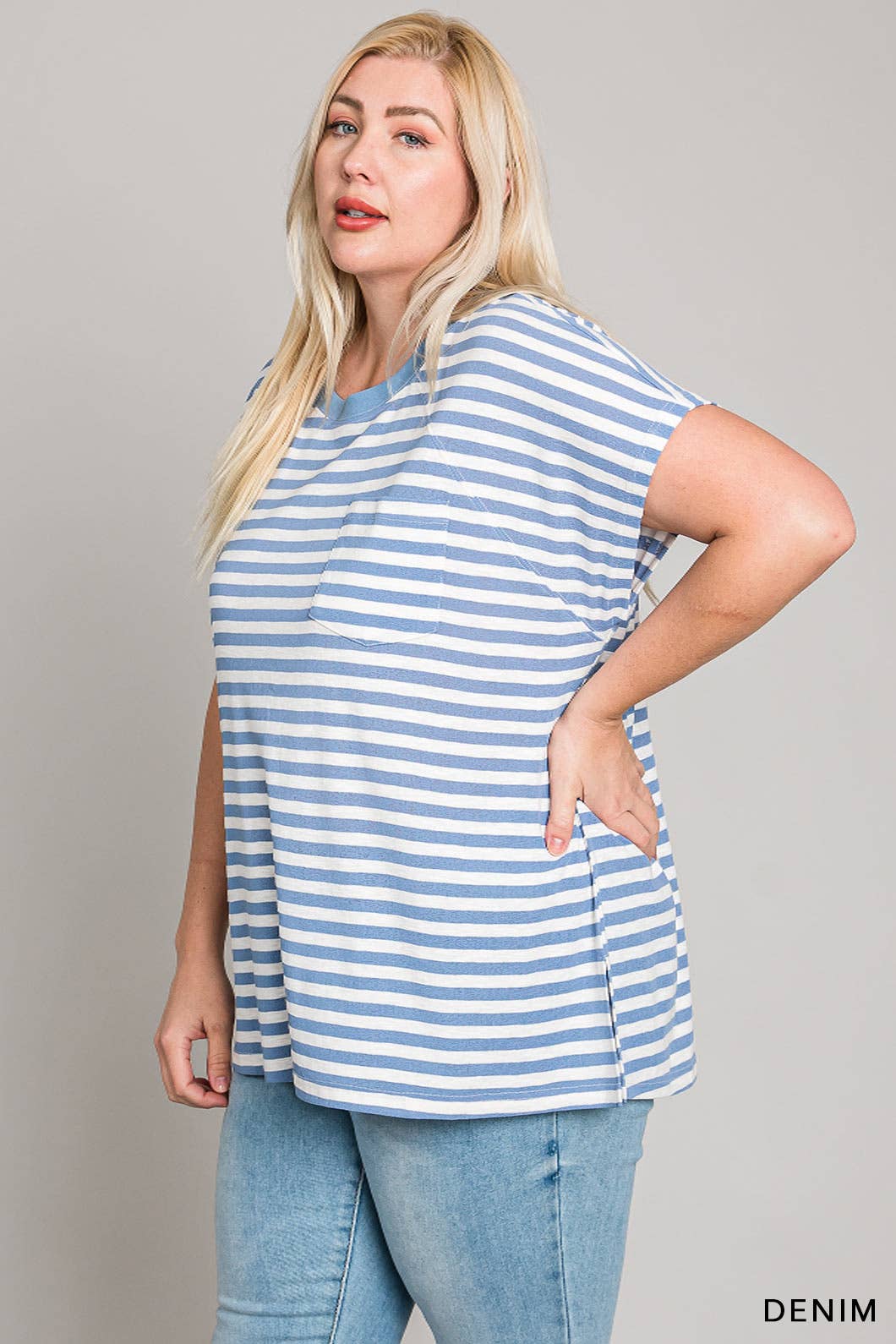 63581_CURVY - Striped Knit Top for Women