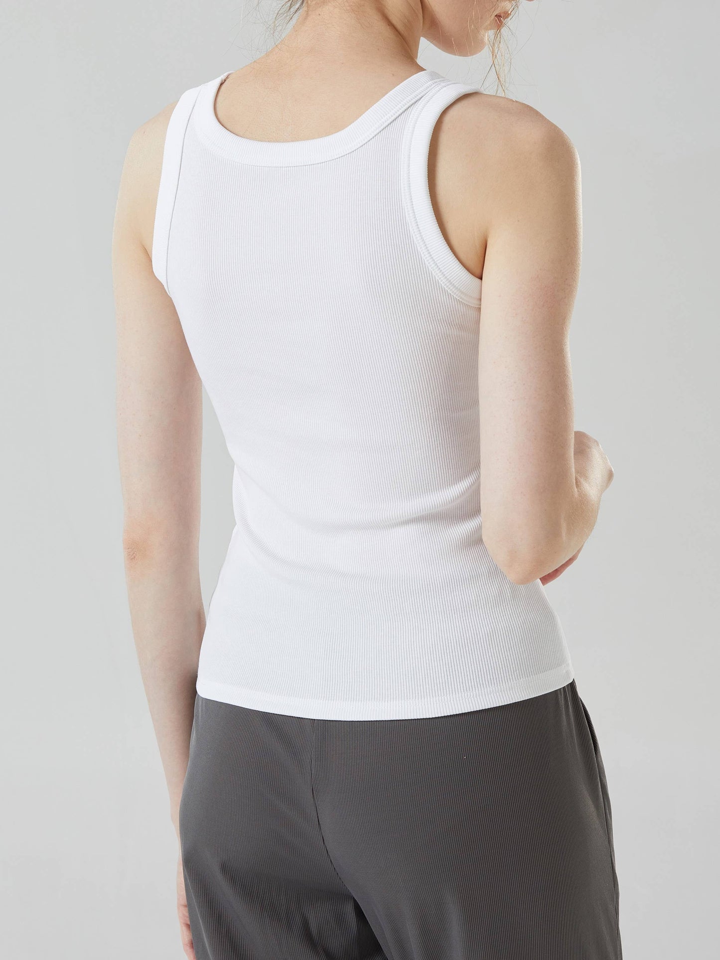 Base cotton round neck rib knit basic white tank top